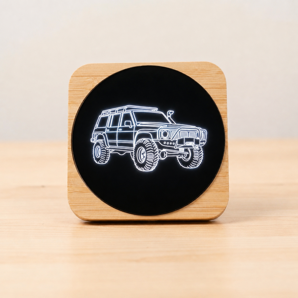 4WD LED Wireless Phone Charger Bamboo Fast Charge Pad LC79, FJ40 & Patrol Designs