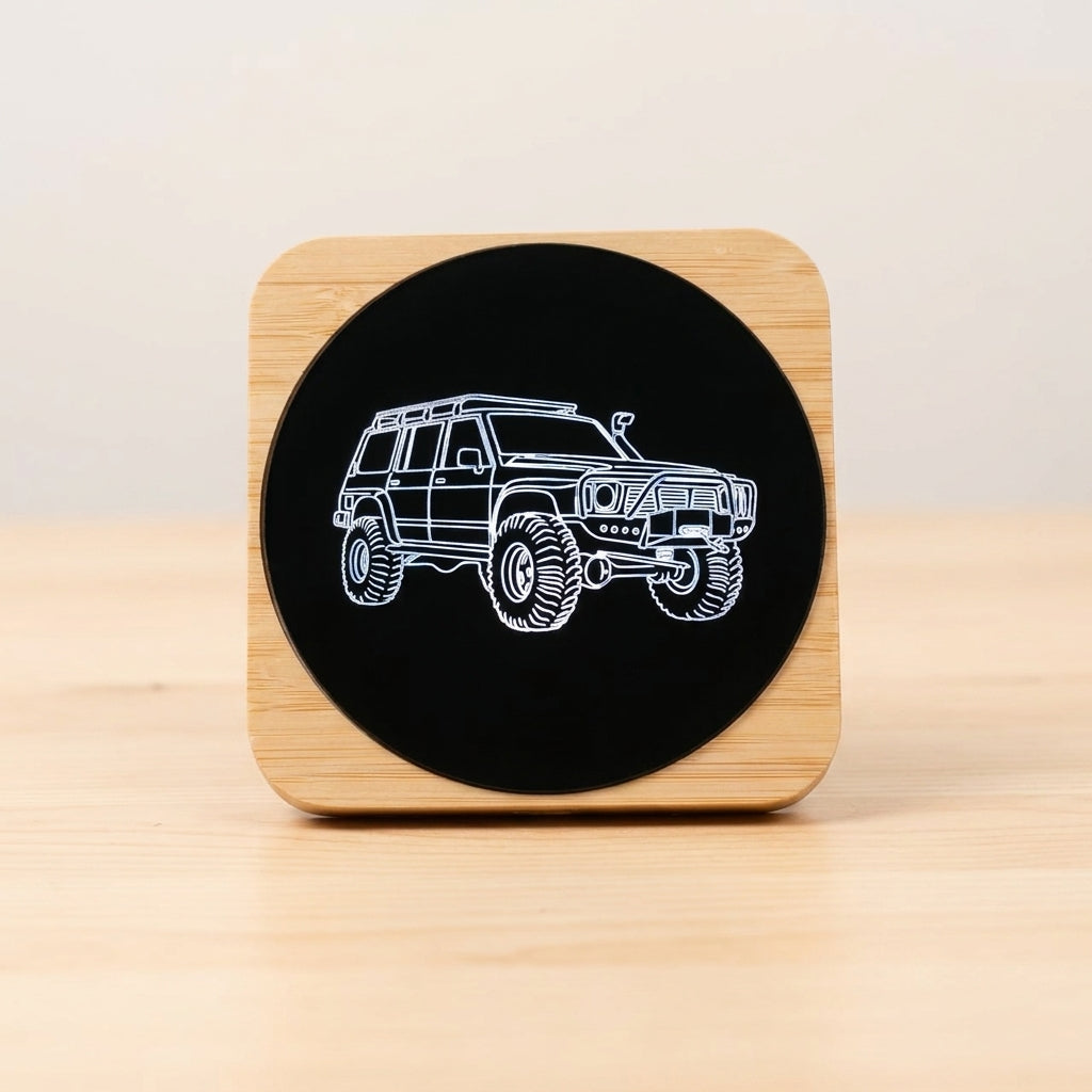 4WD LED Wireless Phone Charger Bamboo Fast Charge Pad LC79, FJ40 & Patrol Designs