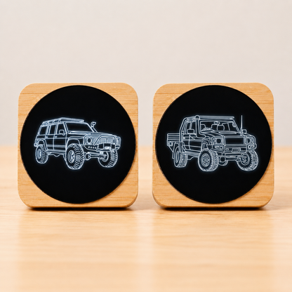 4WD LED Wireless Phone Charger Bamboo Fast Charge Pad LC79, FJ40 & Patrol Designs
